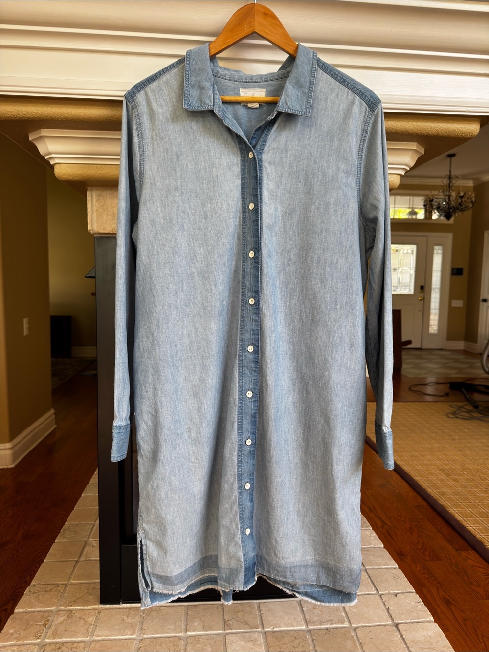 Caslon Denim Chambray Button Front Collared Dress Size L Minimalist